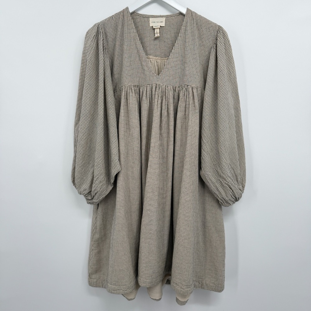 Laude the Label Dress Size XXS XS Check Oversize Empire Neutral Earthy Prairie